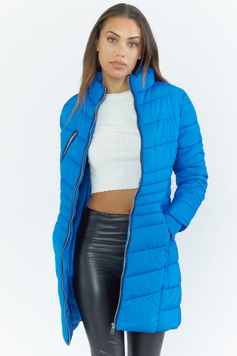 Zip-Up Mid-Length Puffer Jacket Royal Blue