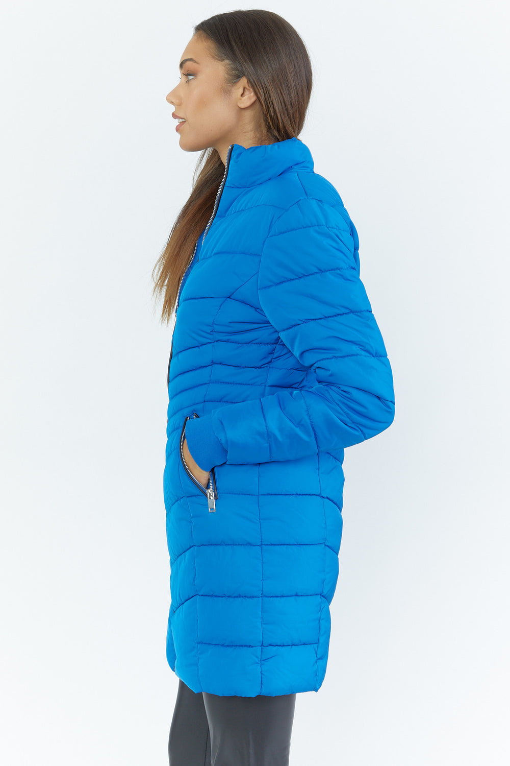 Zip-Up Mid-Length Puffer Jacket Royal Blue
