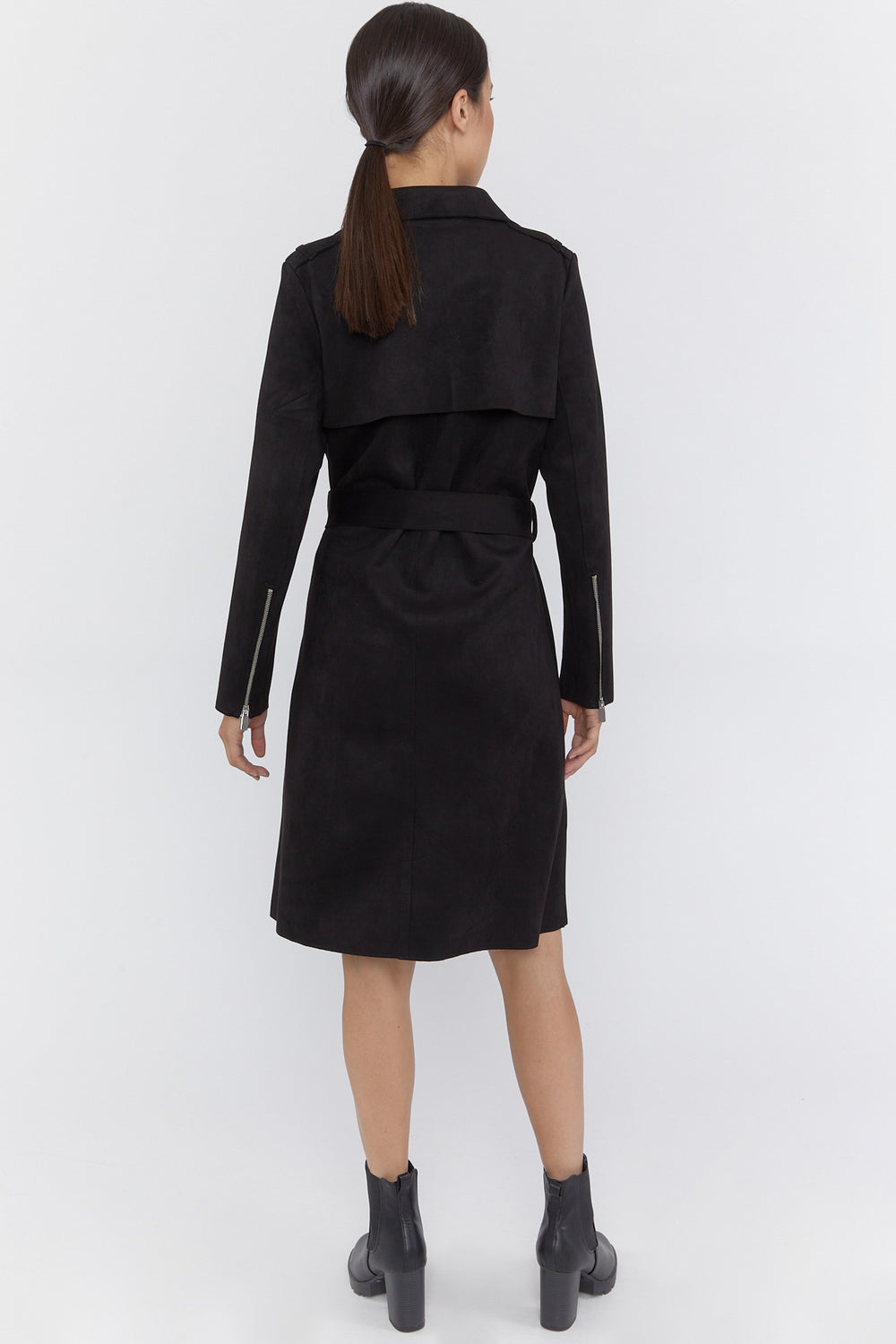 Faux-Suede Trench Coat Black