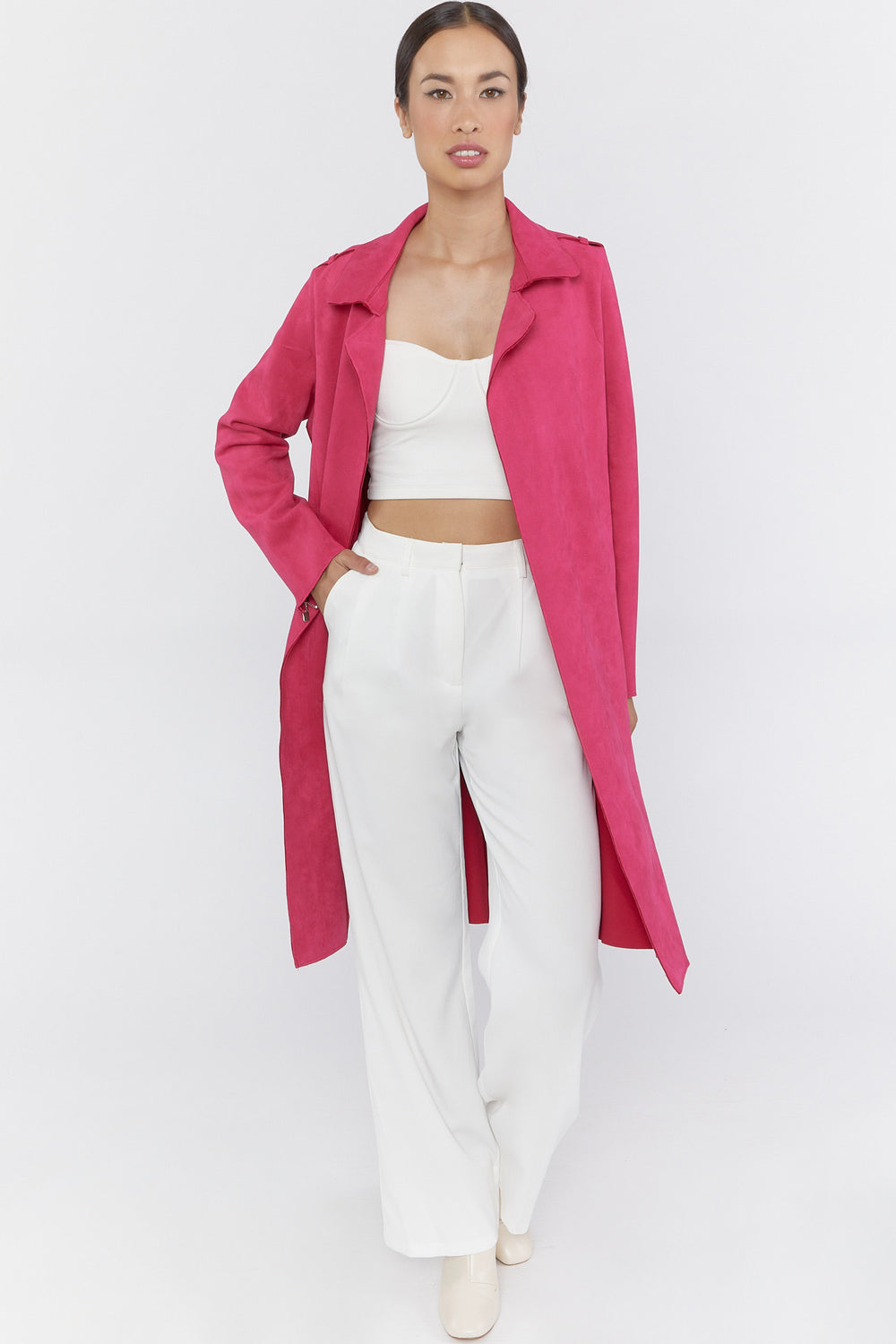 Faux-Suede Trench Coat Pink