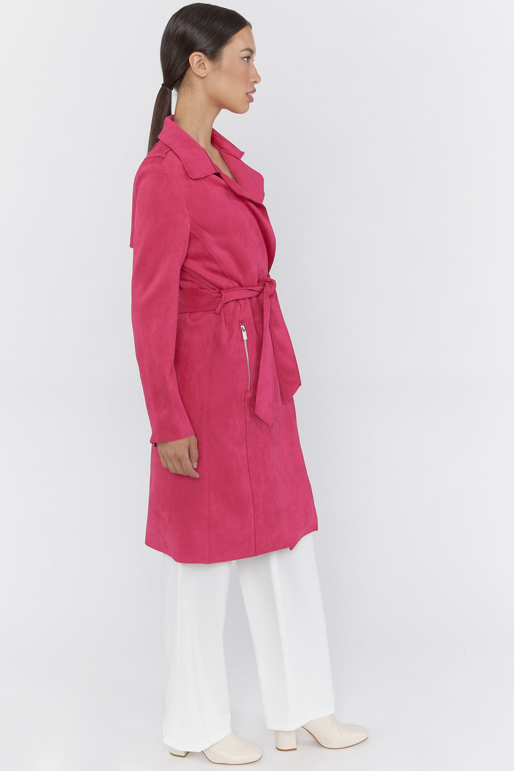 Faux-Suede Trench Coat Pink