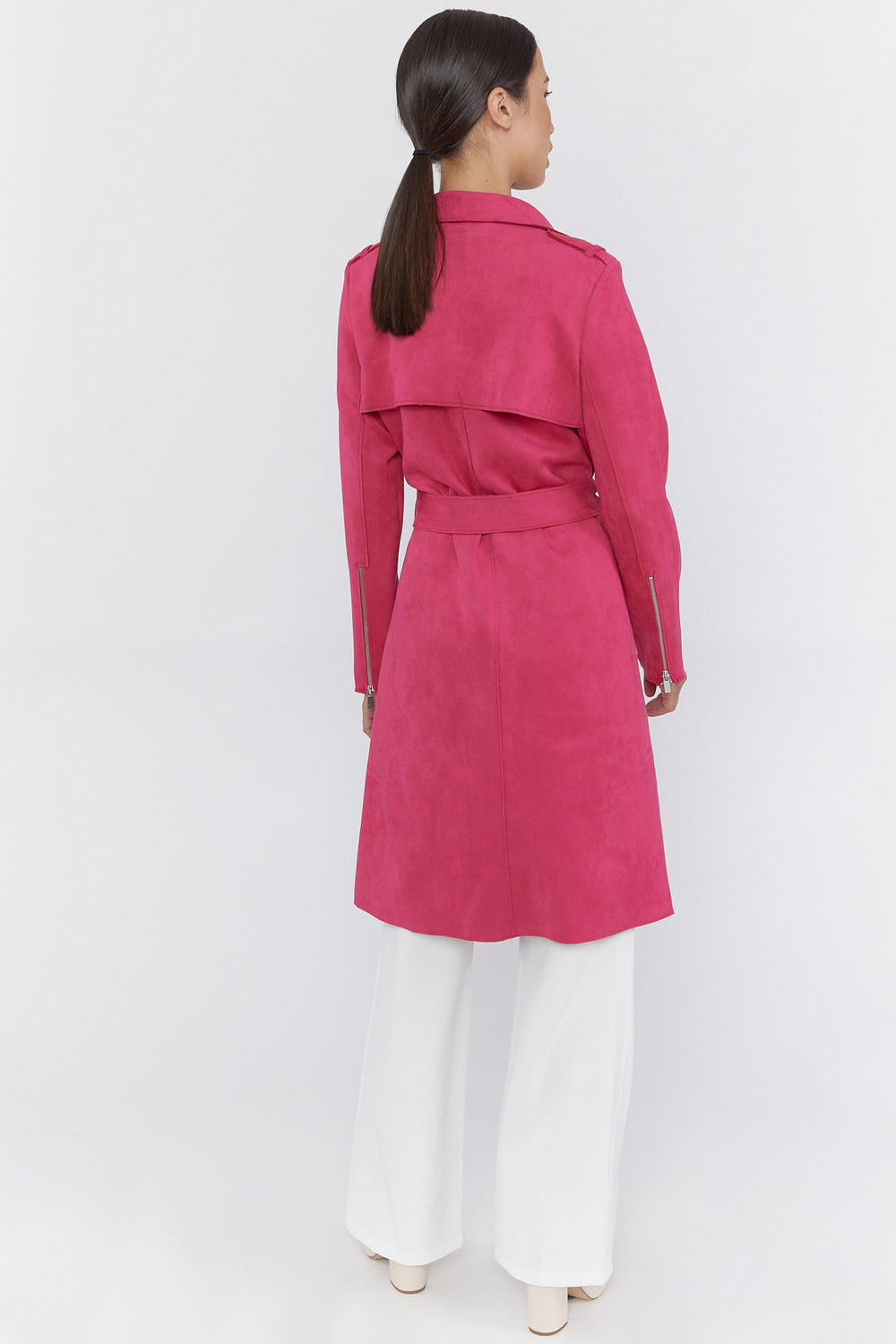 Faux-Suede Trench Coat Pink