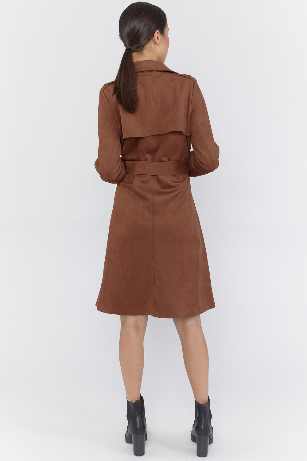 Faux-Suede Trench Coat Brown