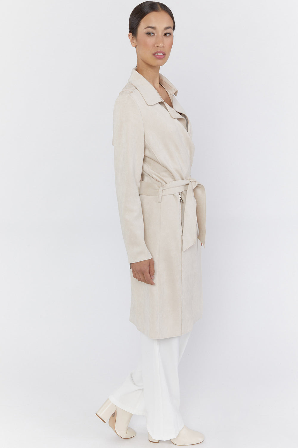 Faux-Suede Trench Coat Beige