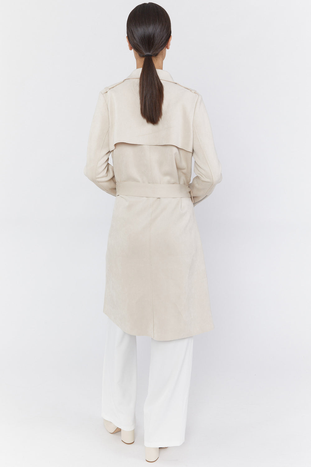 Faux-Suede Trench Coat Beige
