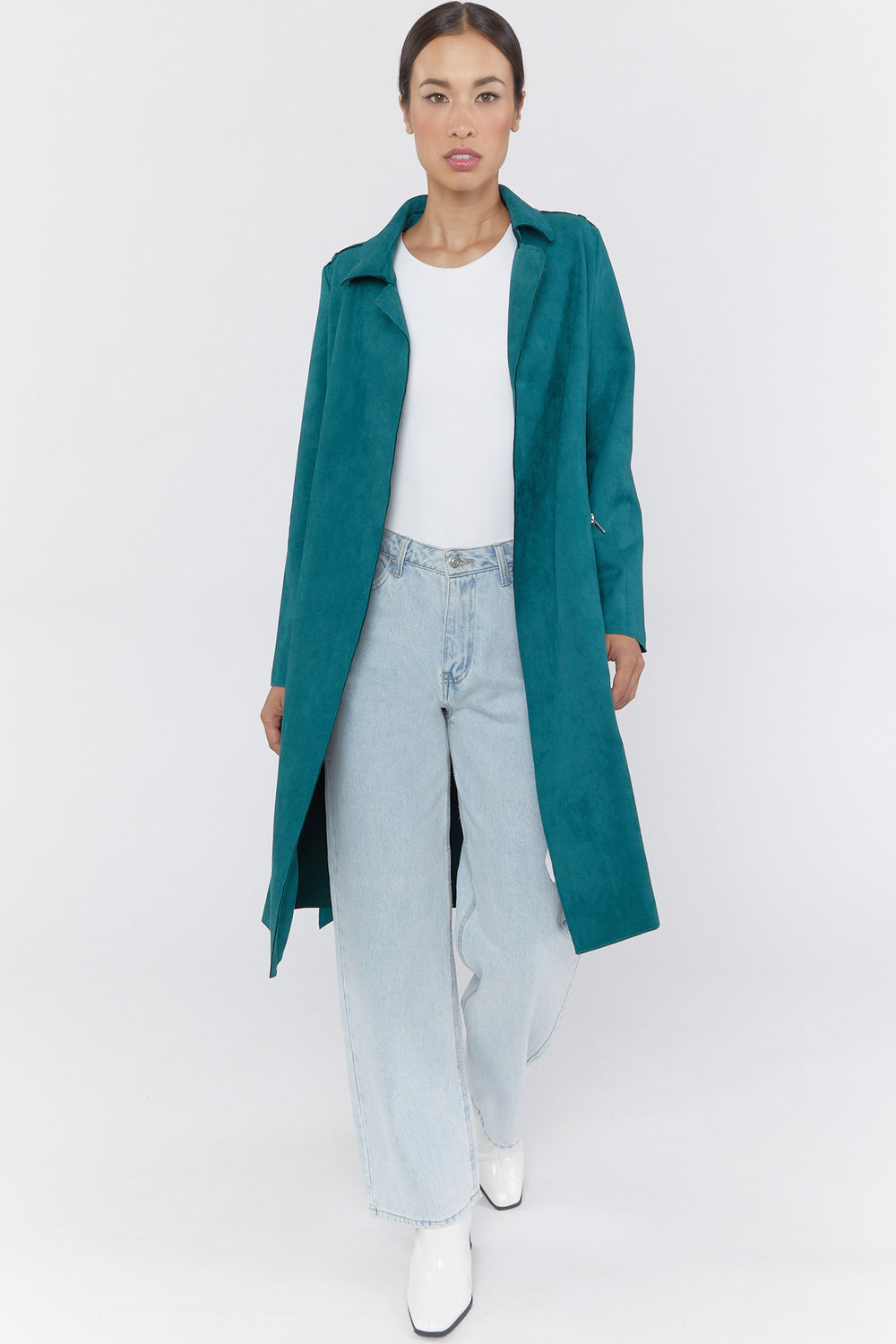 Faux-Suede Trench Coat Green