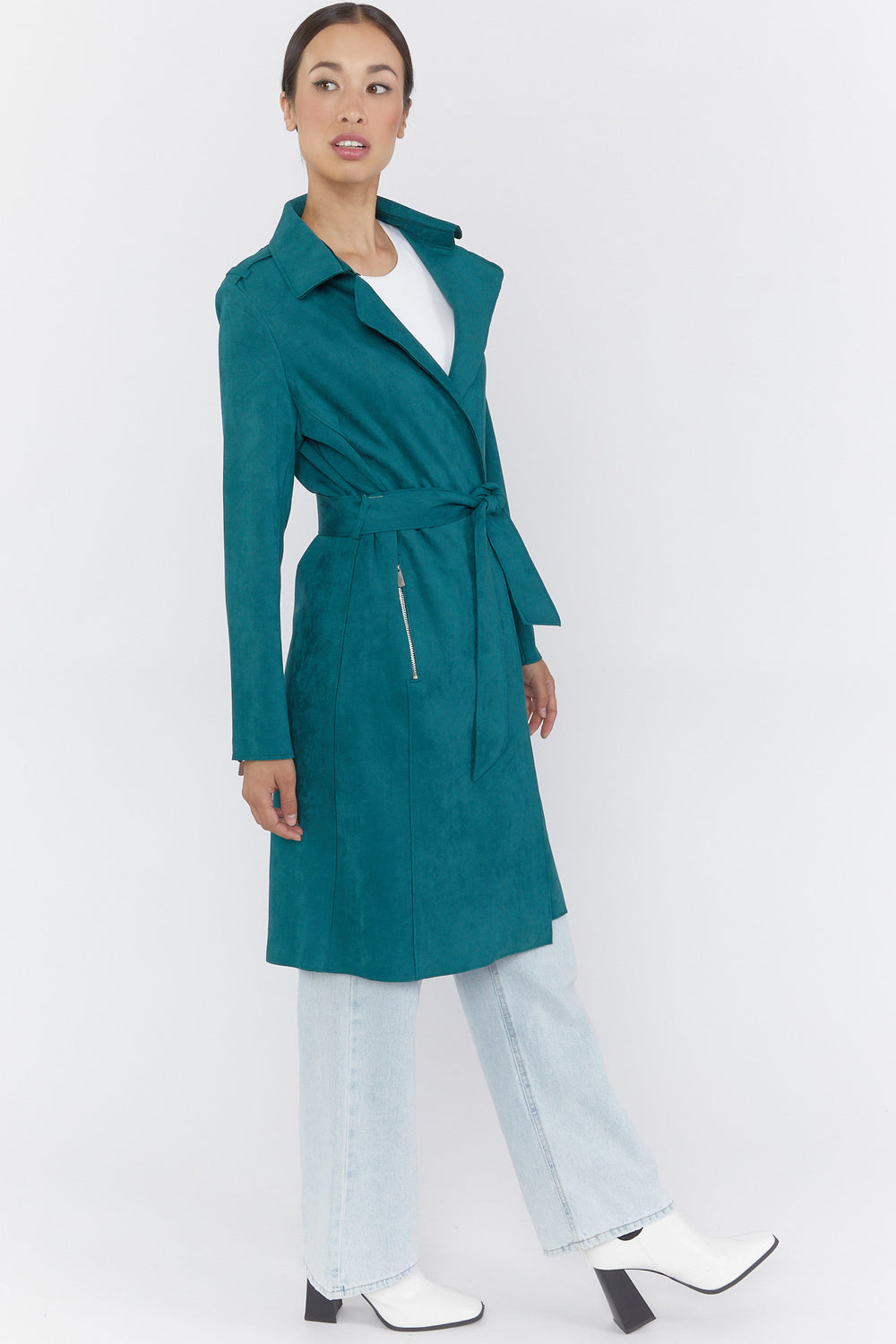 Faux-Suede Trench Coat Green