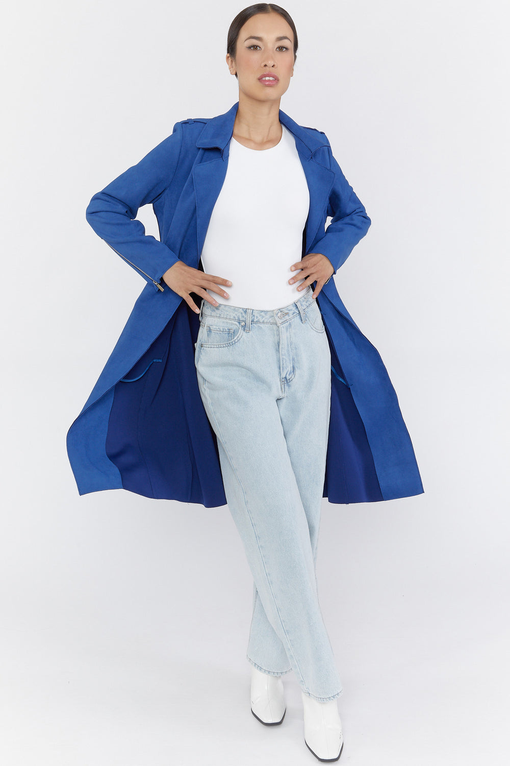 Faux-Suede Trench Coat Blue