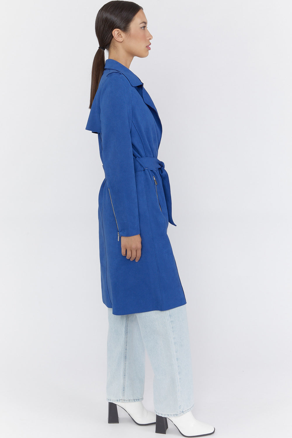 Faux-Suede Trench Coat Blue