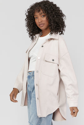 Link to Button-Up Suede Shacket Cream