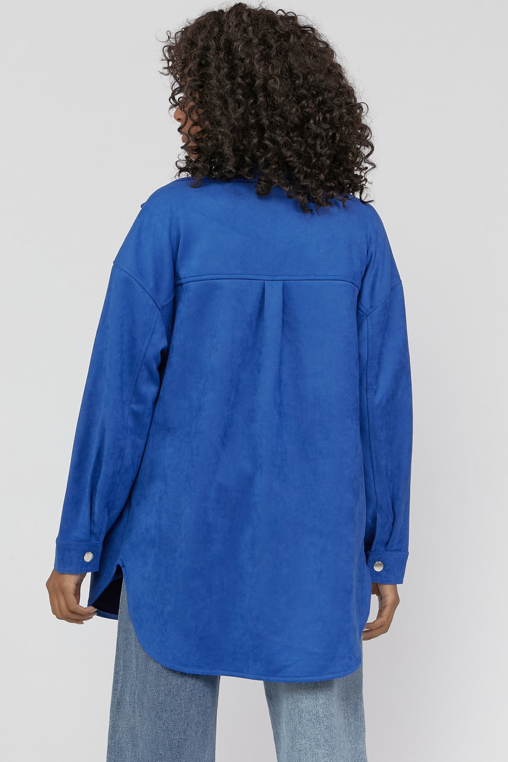 Button-Up Suede Shacket Royal Blue