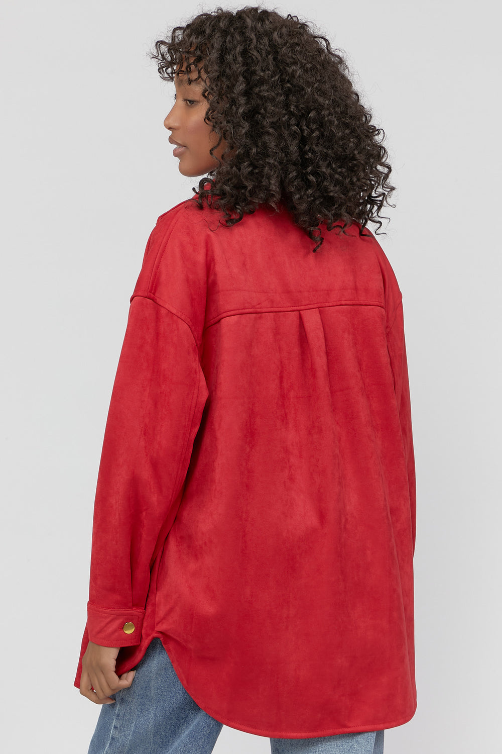 Button-Up Suede Shacket Red