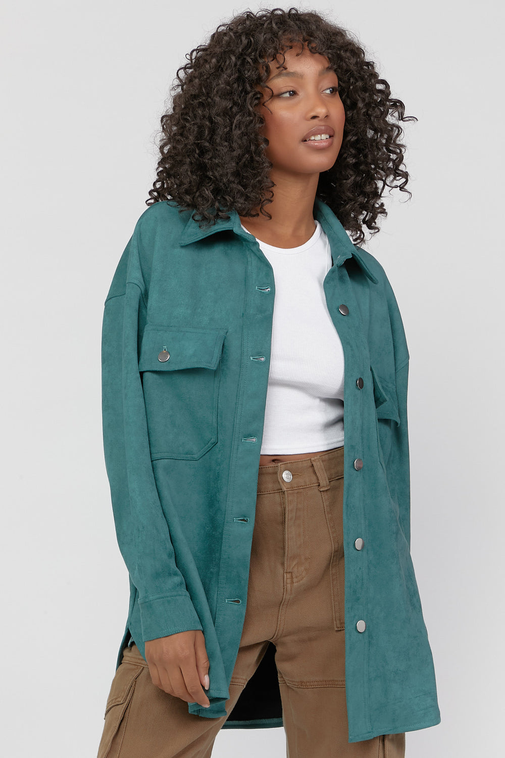 Button-Up Suede Shacket Teal