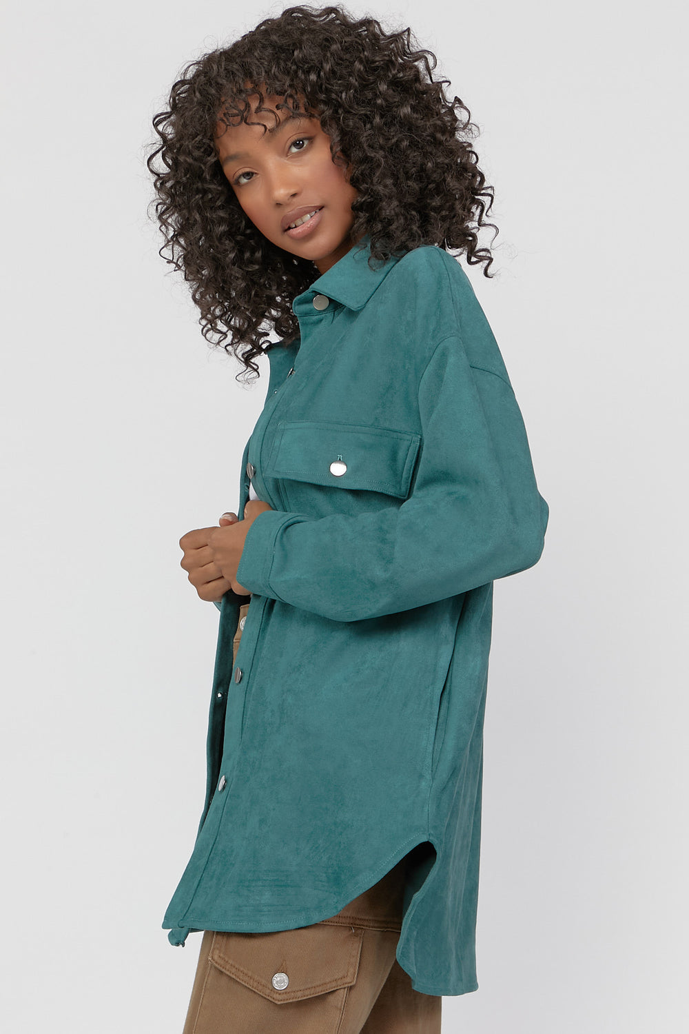 Button-Up Suede Shacket Teal