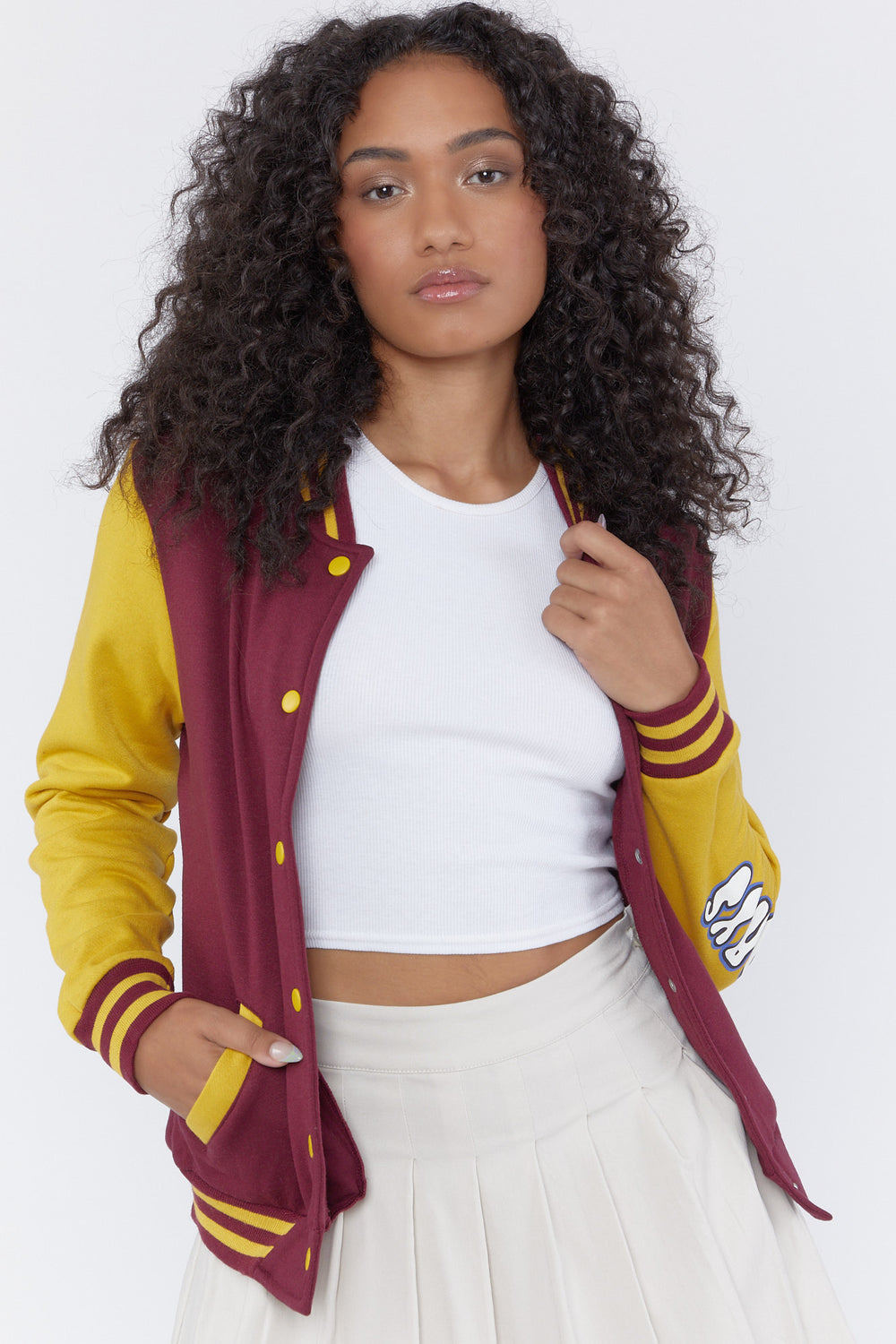 Graphic Varsity Jacket Burgundy