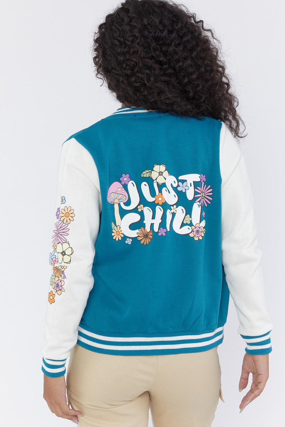 Graphic Varsity Jacket Teal