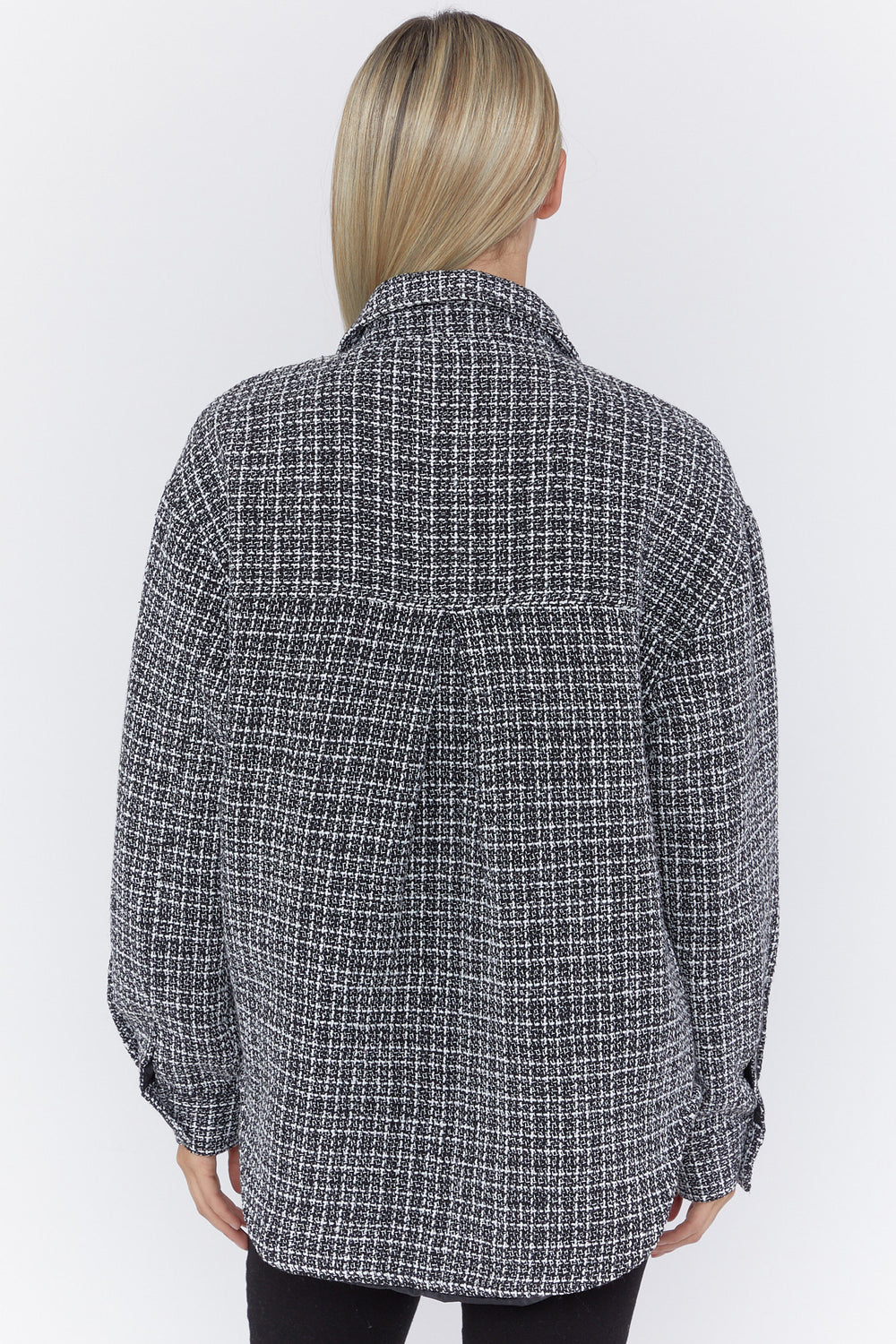 Plaid Button-Front Shacket Black