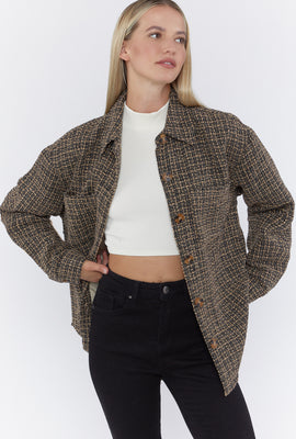 Link to Plaid Button-Front Shacket Tan