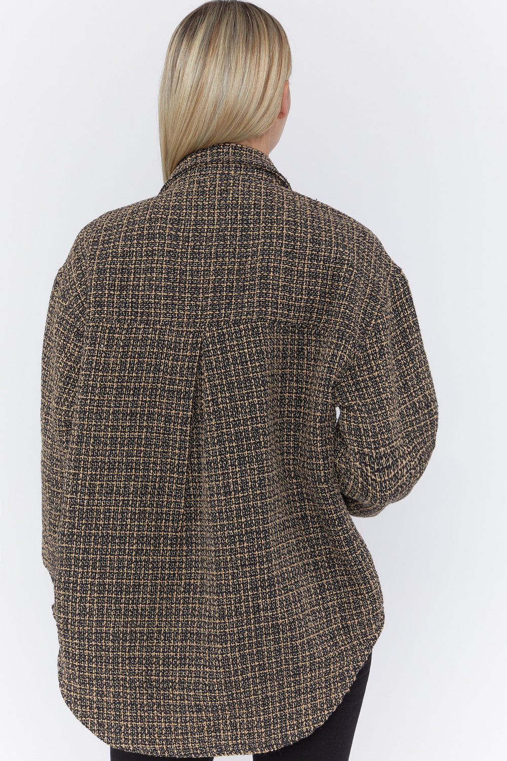 Plaid Button-Front Shacket Tan