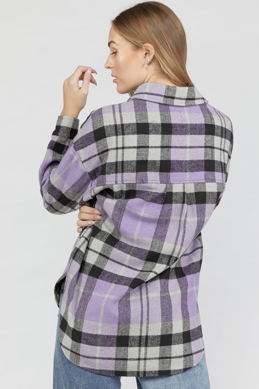 Fleece Button-Front Shacket Purple