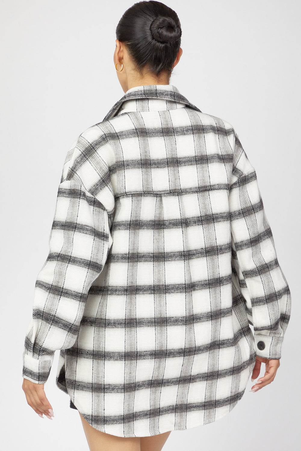 Plaid Flannel Shacket Light Grey