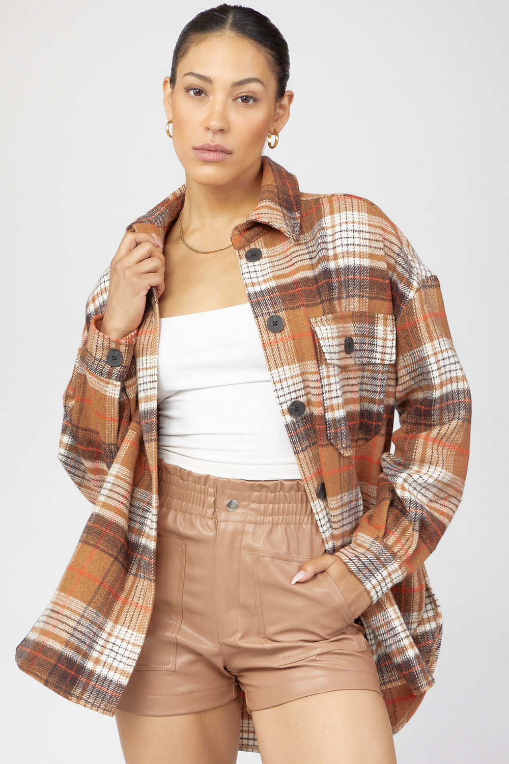 Plaid Flannel Shacket Tan