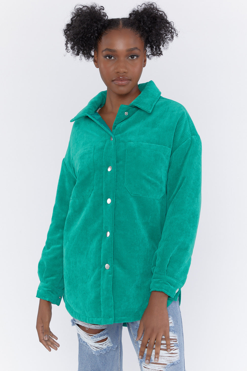 Corduroy Puffer Shacket Green