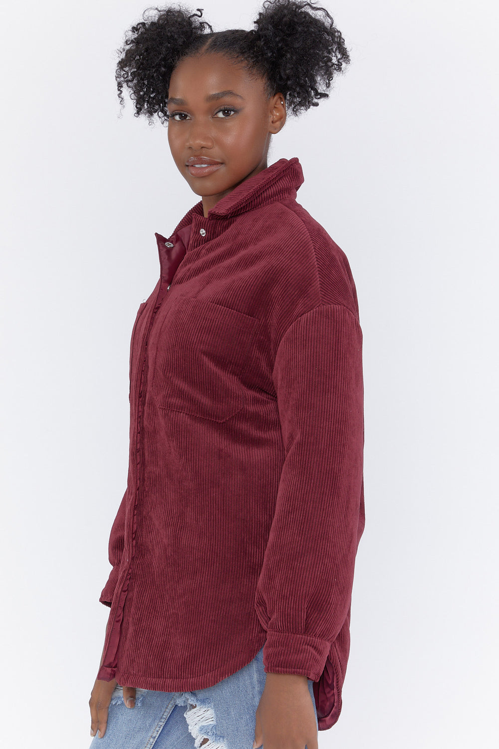 Corduroy Puffer Shacket Burgundy