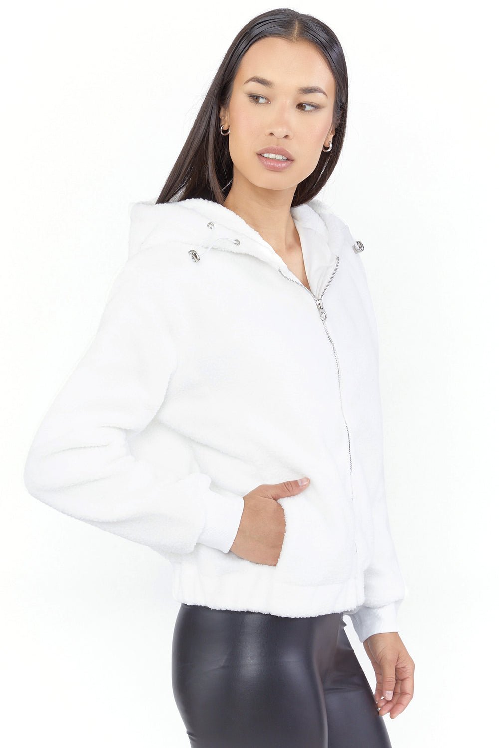 Faux Shearling Zip-Up Jacket Cream