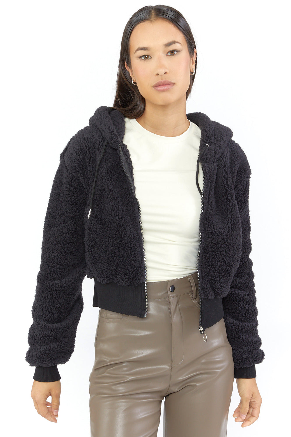 Faux-Fur Zip-Up Jacket Black