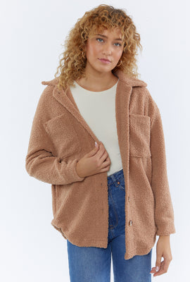 Link to Button-Front Sherpa Shacket Tan