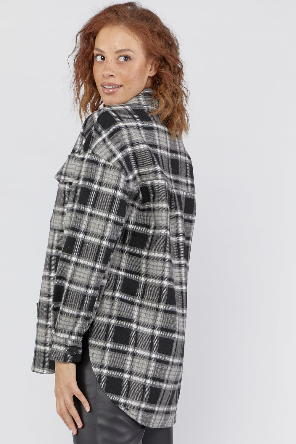 Plaid Flannel Shacket Black with White