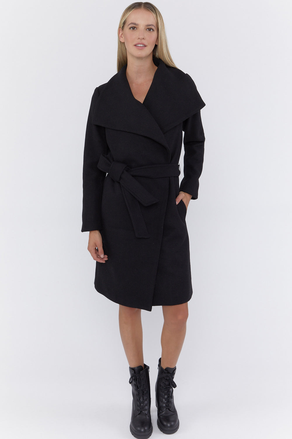 Waterfall Belted Coat Black