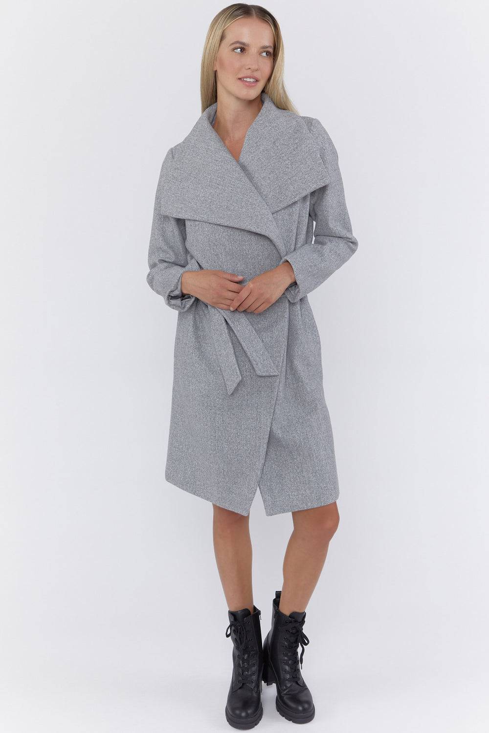 Waterfall Belted Coat Heather Grey