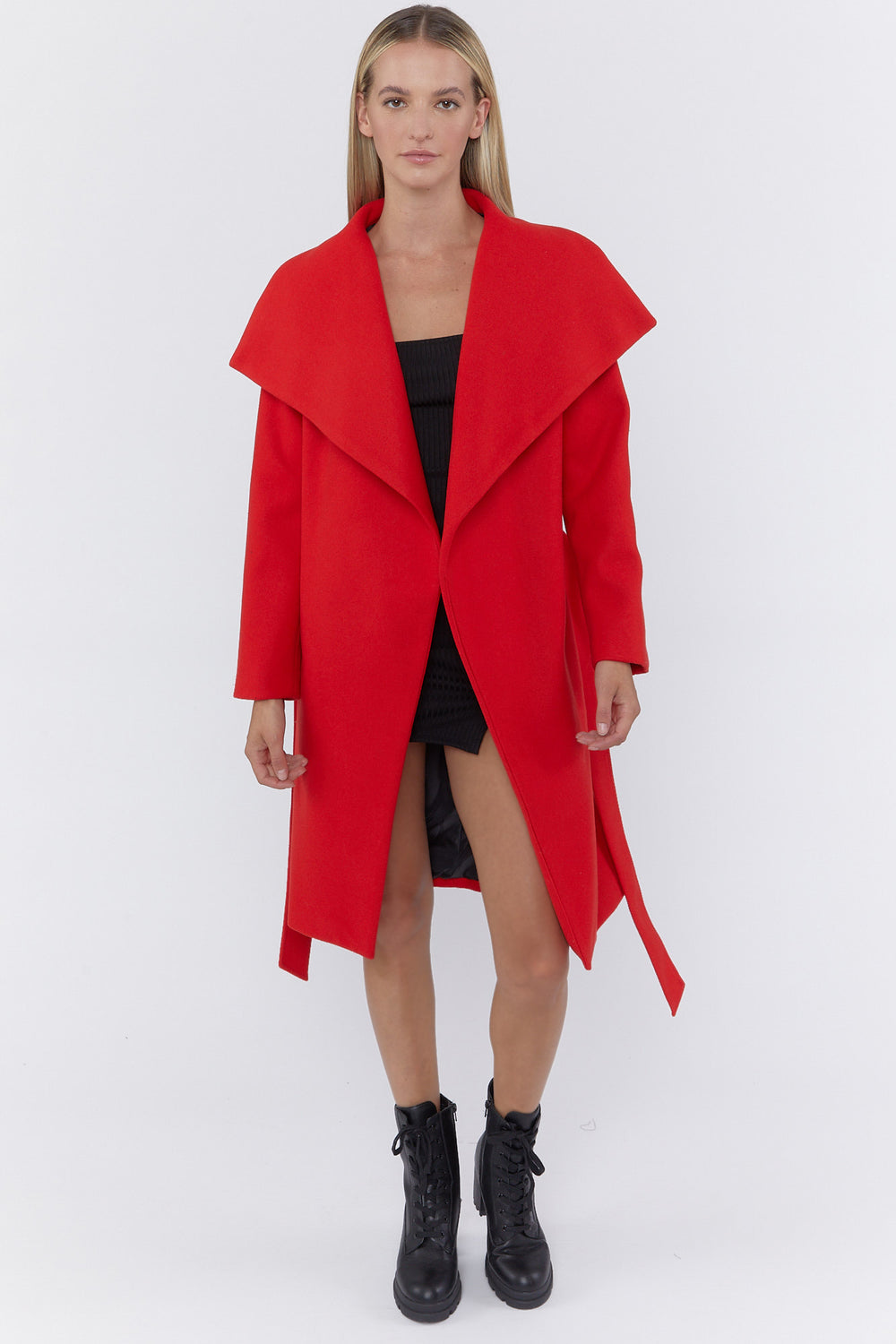 Waterfall Belted Coat Red