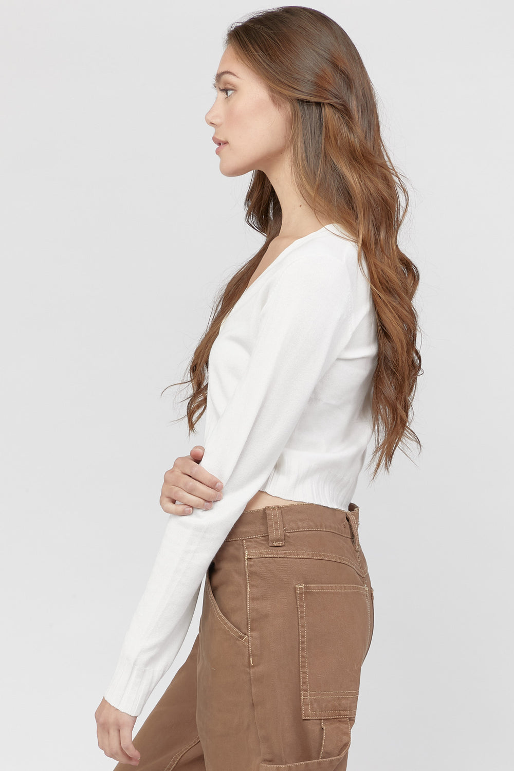 Ribbed Button-Front Cardigan Sweater Cream