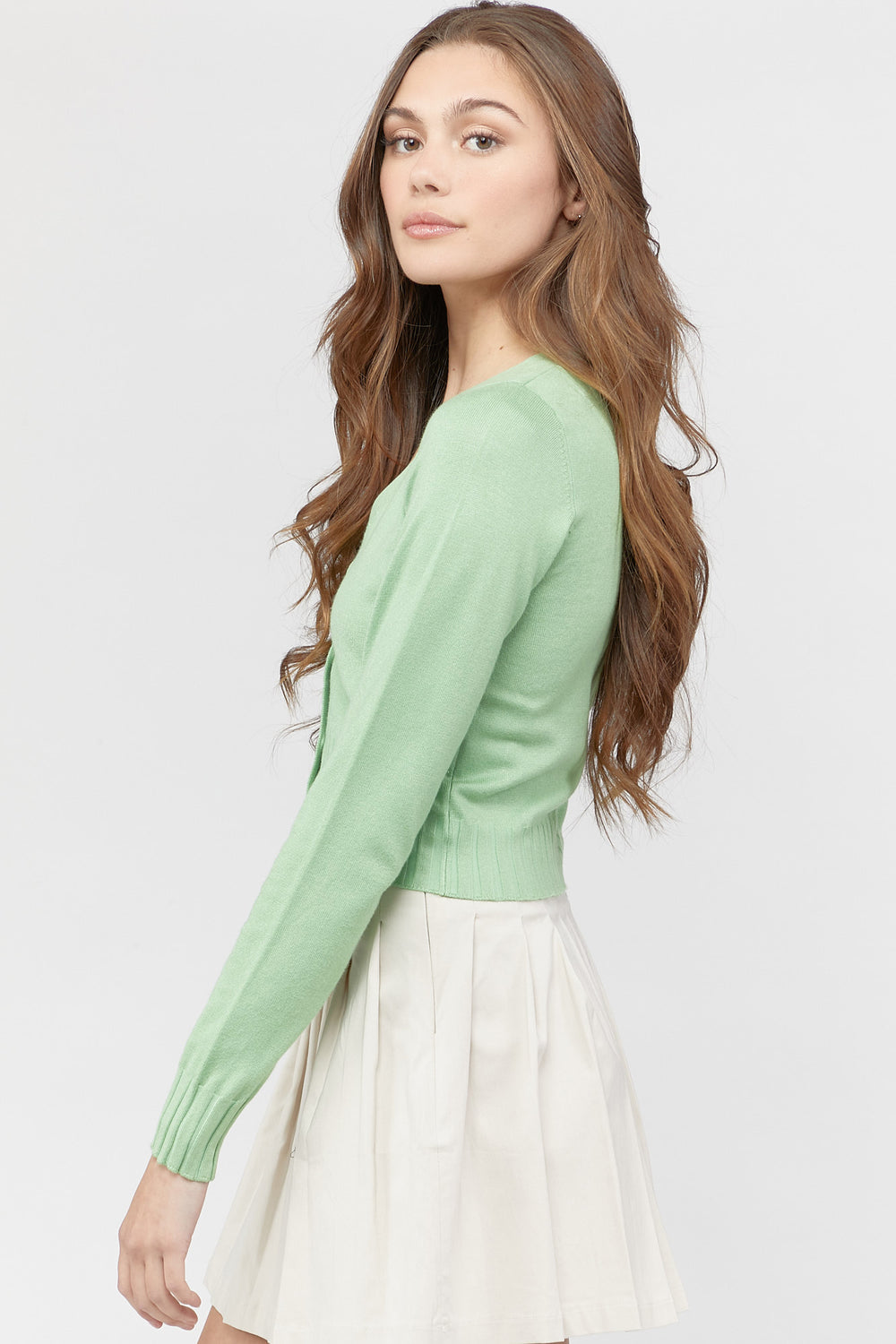 Ribbed Button-Front Cardigan Sweater Green