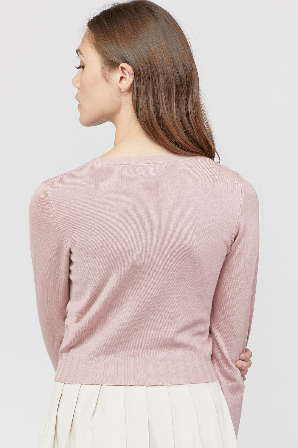 Ribbed Button-Front Cardigan Sweater Rose