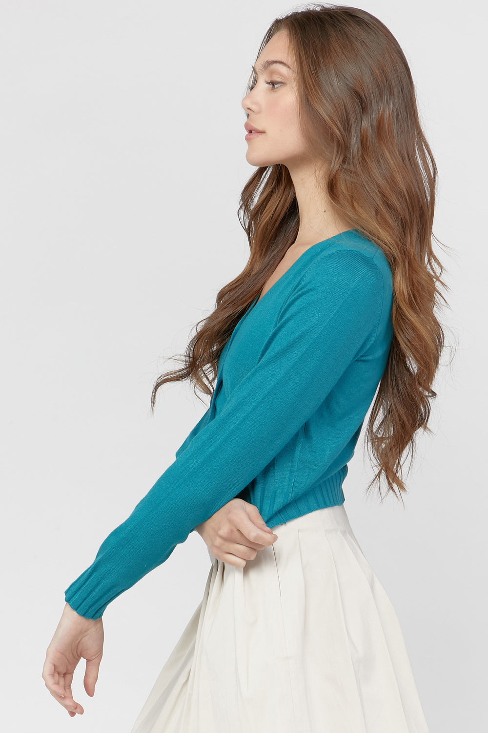 Ribbed Button-Front Cardigan Sweater Teal
