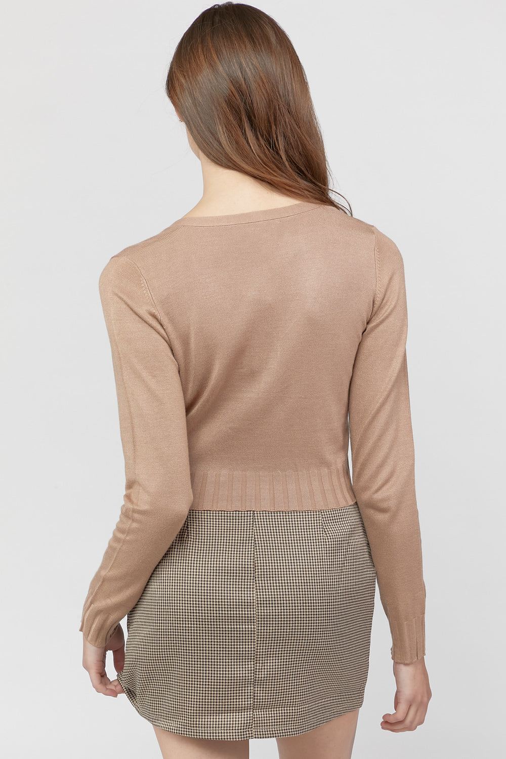 Ribbed Button-Front Cardigan Sweater Taupe