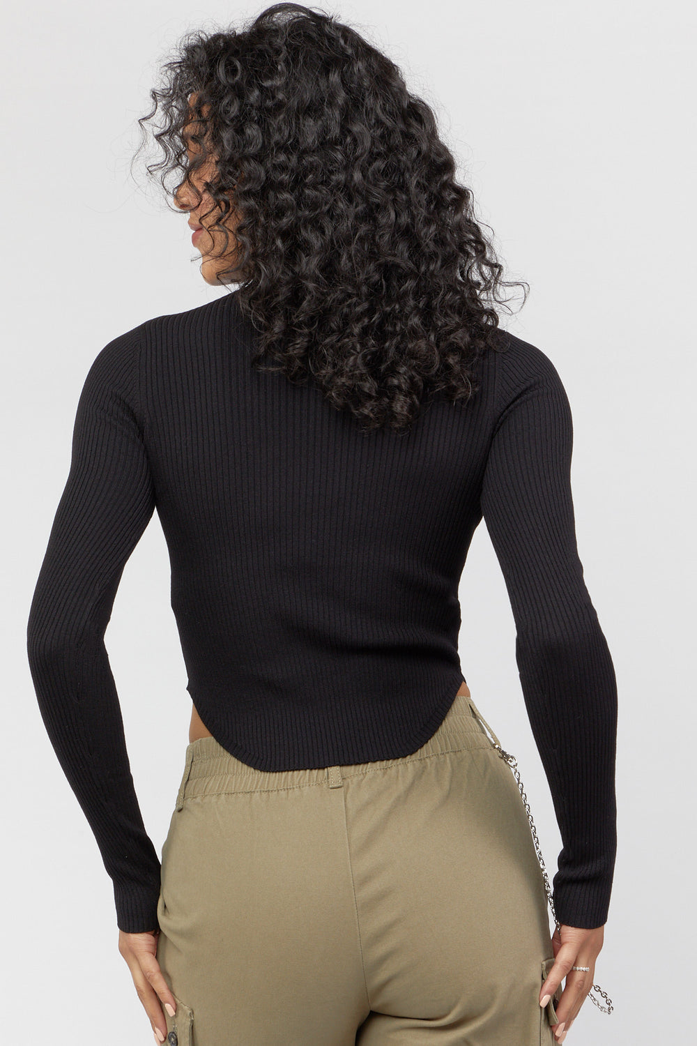 Ribbed Mock Neck Cropped Sweater Black