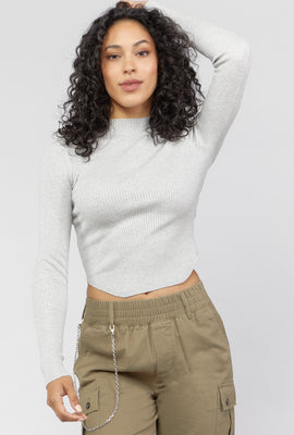 Link to Ribbed Mock Neck Cropped Sweater Heather Grey