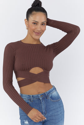 Link to Crisscross Sweater-Knit Crop Top Brown