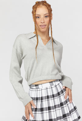 Link to Collared Cropped Sweater Top Heather Grey