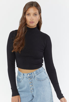 Link to Ribbed Mock-Neck Sweater Top Black