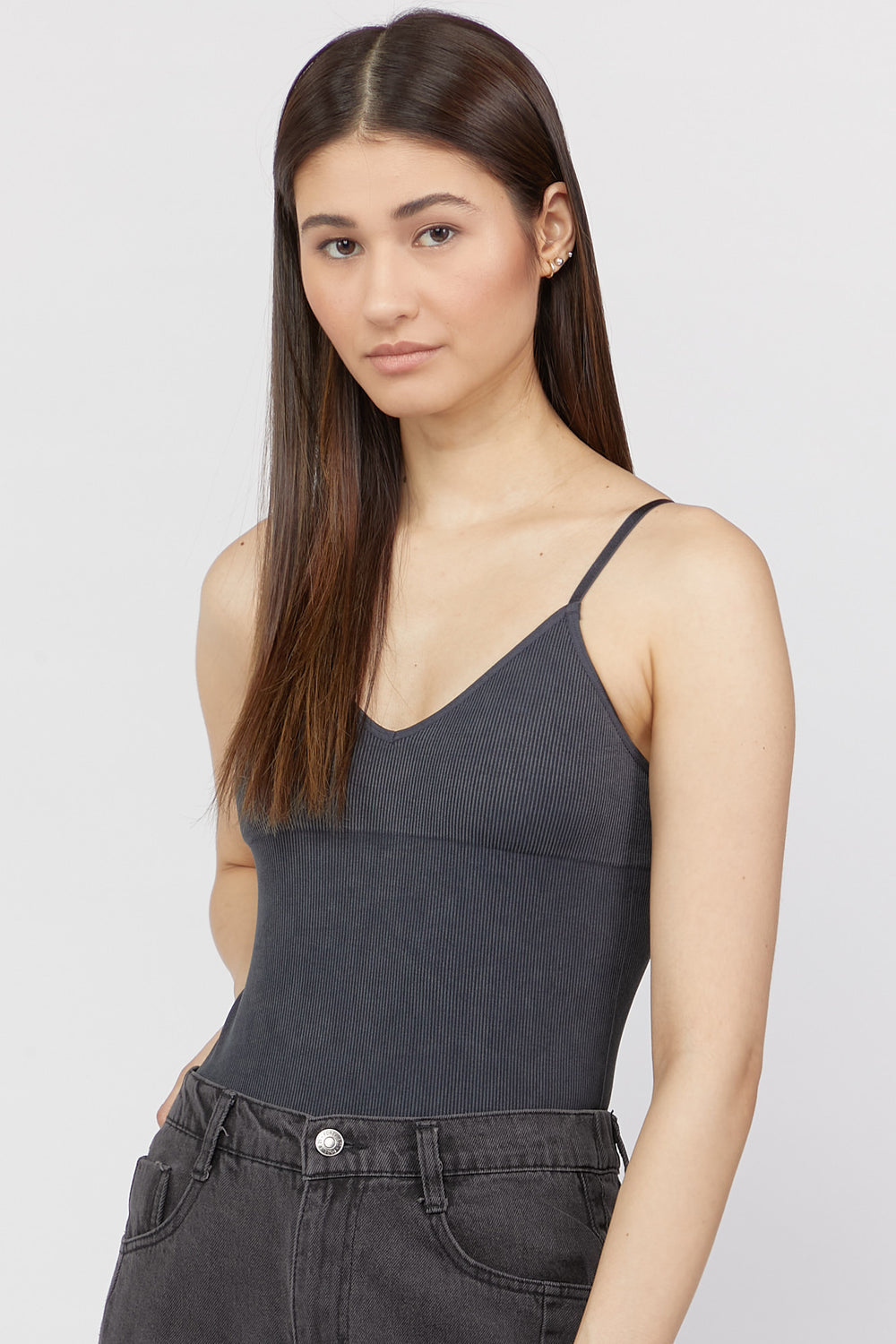 Ribbed Cami Bodysuit Charcoal