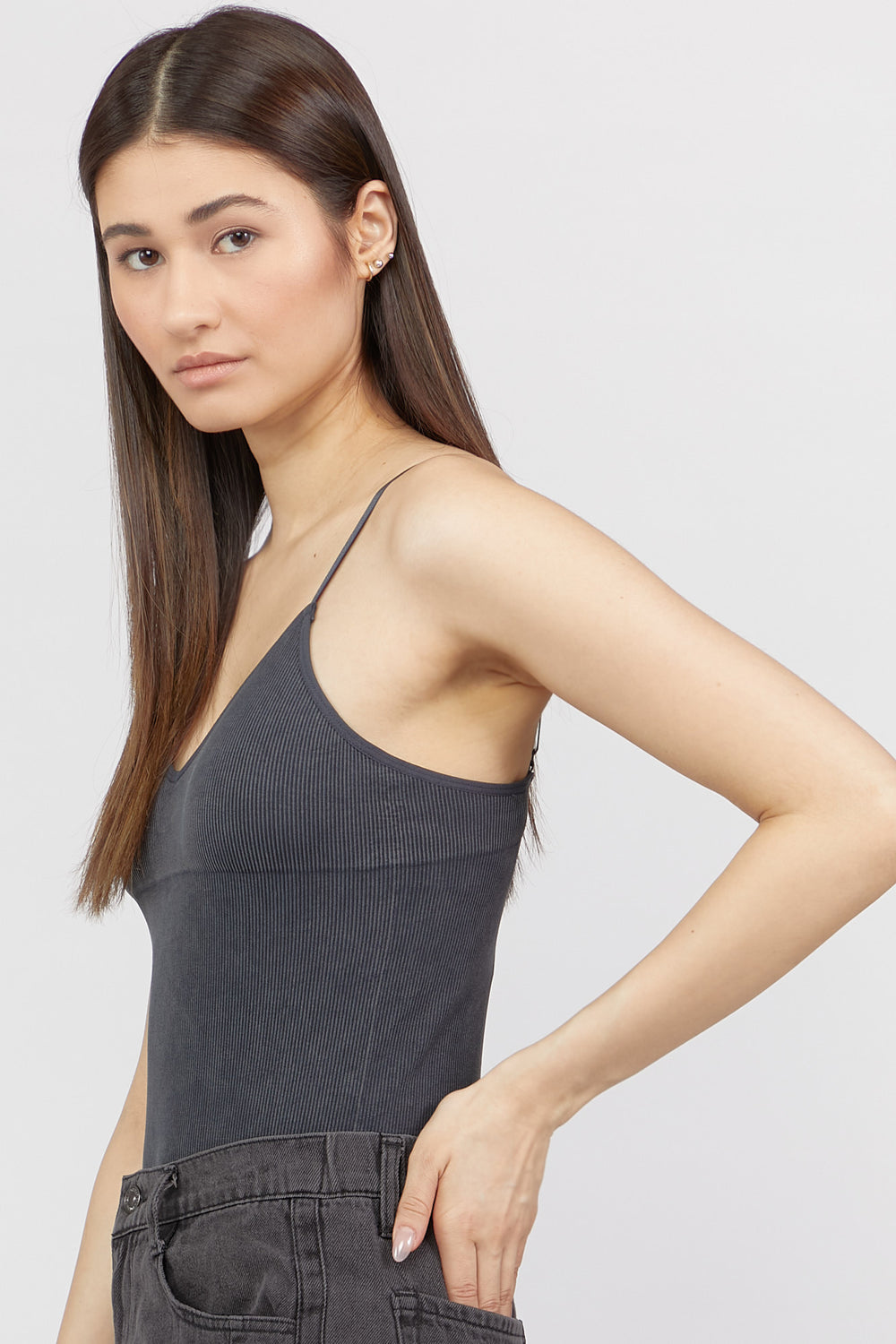 Ribbed Cami Bodysuit Charcoal