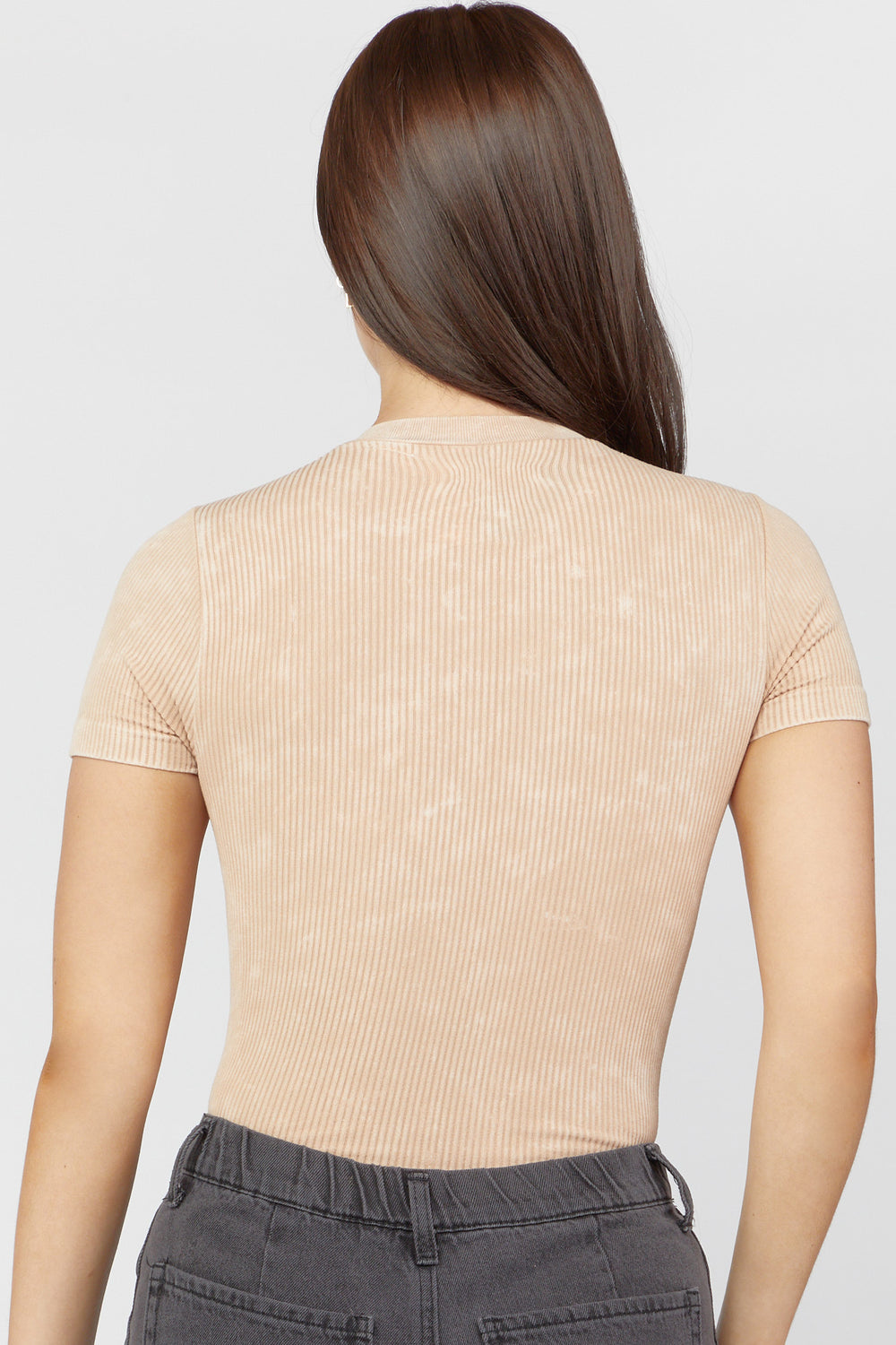 Ribbed Crew Neck Bodysuit Sand