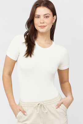 Link to Seamless Ribbed Crew Neck Bodysuit Ivory