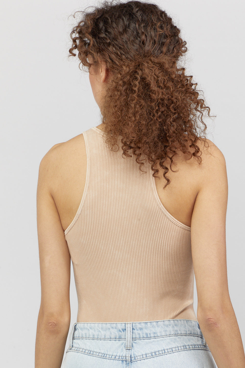 Ribbed Crew Neck Bodysuit Sand